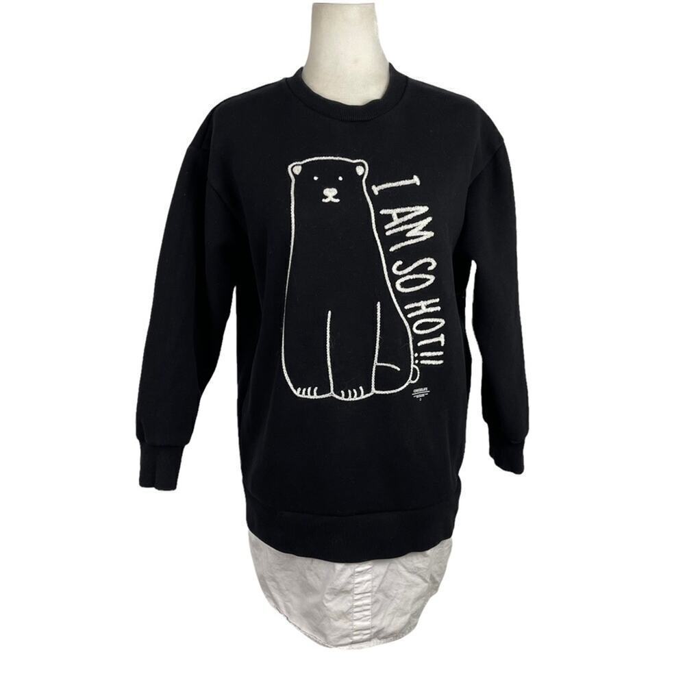 Chocoolate Black Bear Embroidered Pullover Sweatshirt with Poplin Hem Size XS